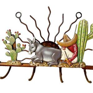Siesta Themed Wall Hanger for Keys, Donkey, Cactus, Metal 12x9
